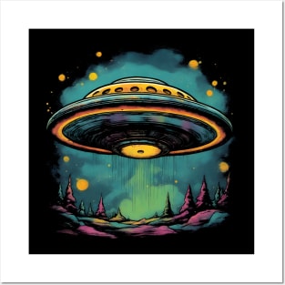 Flying Saucer Ufo Colorful Vintage Style Posters and Art